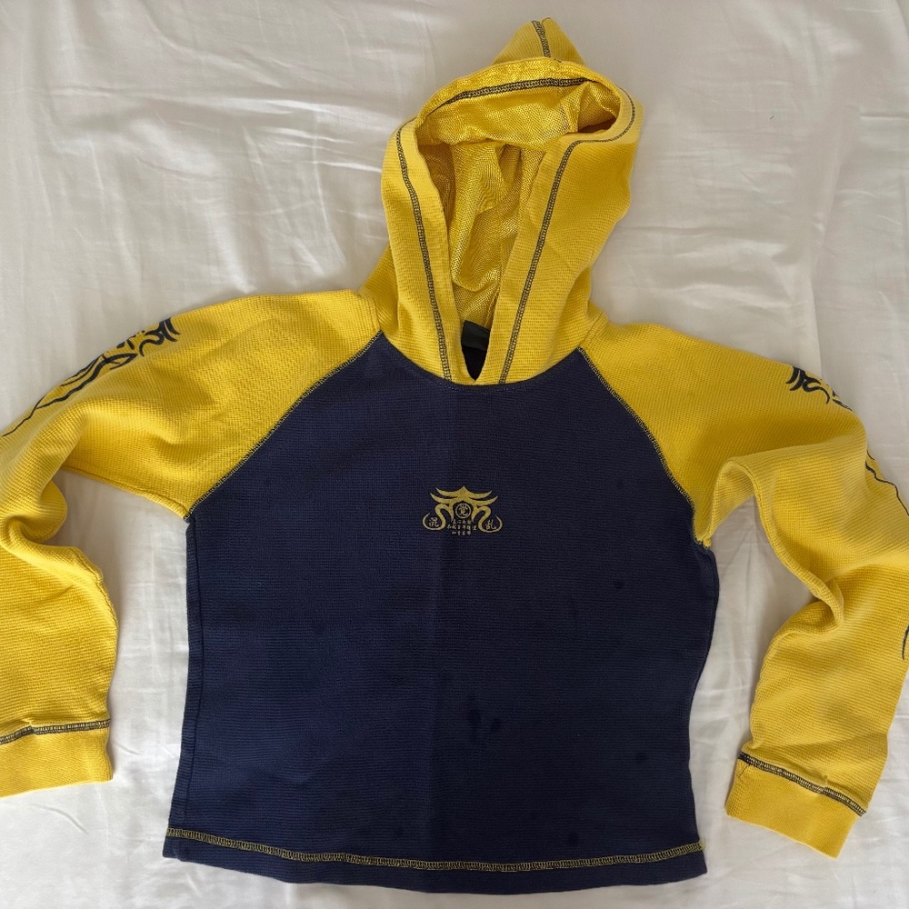 yellow and blue cropped hoodie